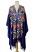 Kimono bordado en lana, 'Mar de Persia - Kimono de lana azul con bordado floral de punto de cadeneta