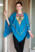 Wool poncho, 'Colorful Affair' - Artisan Crafted 100% Wool Blue Poncho with Floral Embroidery thumbail