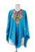 Wool poncho, 'Colorful Affair' - Artisan Crafted 100% Wool Blue Poncho with Floral Embroidery (image 2a) thumbail