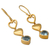 Gold vermeil blue topaz dangle earrings, 'Three Hearts in Harmony' - Gold Vermeil Heart Earrings from India with Blue Topaz