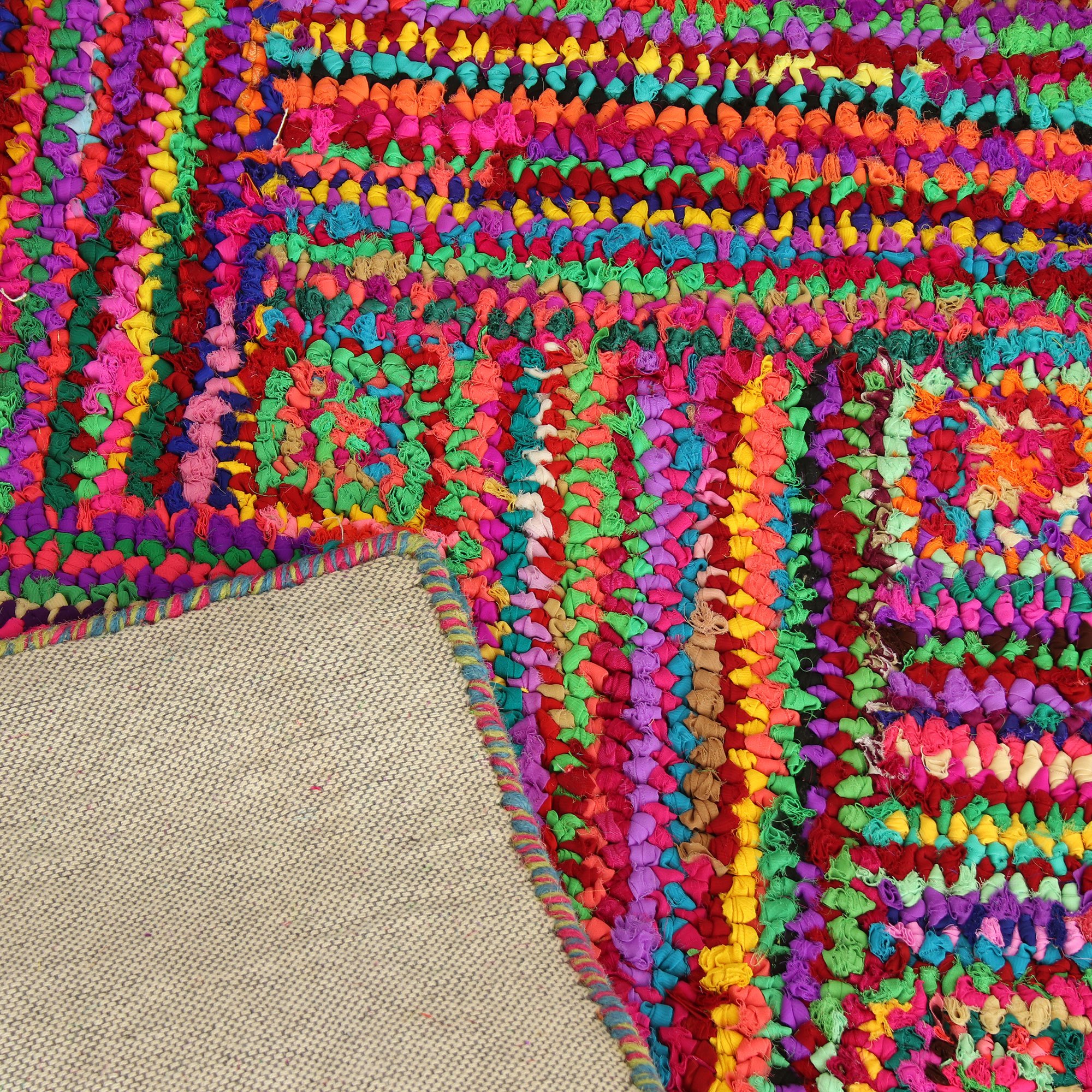 Recycled Fabric Multicolored Indian Hand Tufted Area Rug Rainbow