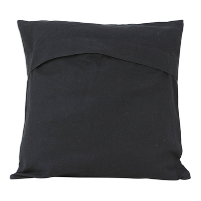 Kissenbezüge aus Baumwolle, (Paar) - 2 Kissenbezüge aus schwarzer Baumwolle mit Blumenmuster und Kettenstichstickerei