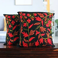 Cotton cushion covers, Poppies at Midnight (pair)