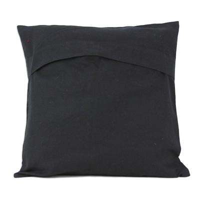 Kissenbezüge aus schwarzer Baumwolle, (Paar) - Kissenbezüge aus schwarzer Baumwolle mit Kettenstichstickerei (Paar)