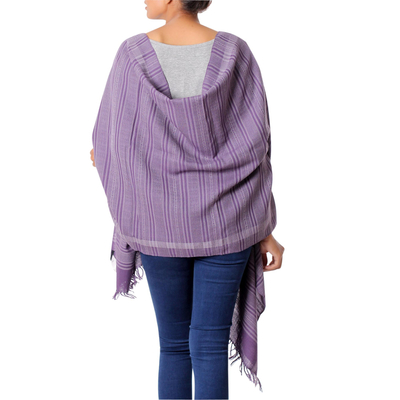 Wool shawl, 'Himalayan Orchid' - Purple Striped Handwoven Wool Shawl from India