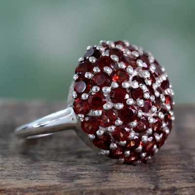 Garnet cluster ring, 'Red Geranium' - Indian Sterling Silver and Garnet Cluster Ring