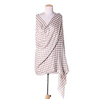 Wool shawl, 'Kashmiri Cream and Coffee' - Brown and Ivory Checked Wool Shawl from India