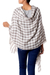 Wool shawl, 'Grey Checkered Landscape' - Cream Color Wool Shawl with Thick Checkered Grey Composition