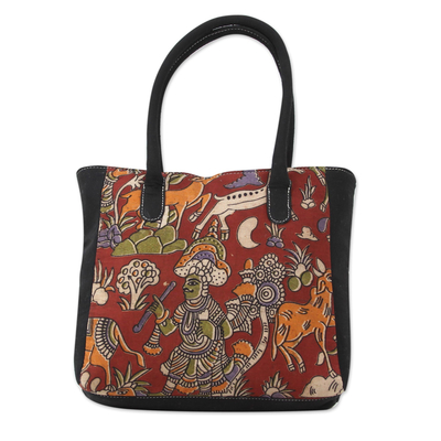 Indian Hunting Scene Block Printed on Cotton Tote Bag