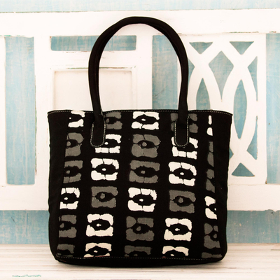 Baumwoll-Einkaufstasche - Indische schwarz-grau-beige Baumwoll-Einkaufstasche mit drei Taschen