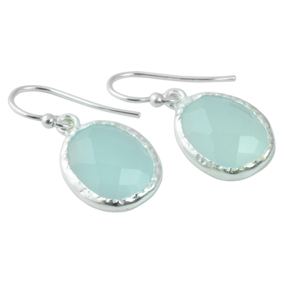 Chalcedony dangle earrings, 'Pale Aqua Dewdrops' - Fair Trade Aqua Chalcedony Dangle Earrings in 925 Silver