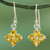 Citrine dangle earrings, 'Petite Petals' - Sterling Silver Handcrafted Flower Earrings with Citrine (image 2) thumbail