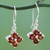 Garnet dangle earrings, 'Petite Petals' - Artisan Crafted Floral Garnet Dangle Hook Earrings (image 2) thumbail