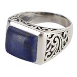 Lapis lazuli single stone ring, 'Gracious Blue' - Sterling Silver Lapis Lazuli Ring with Nature Motif