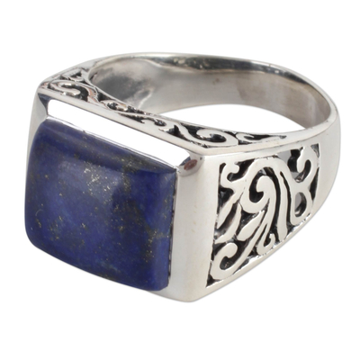 Sterling Silver Lapis Lazuli Ring with Nature Motif