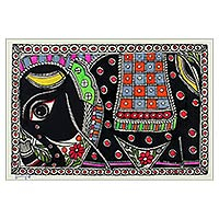 Madhubani painting, 'Royal Mount' - Indian Madhubani Painting of Elephant on Handmade Paper