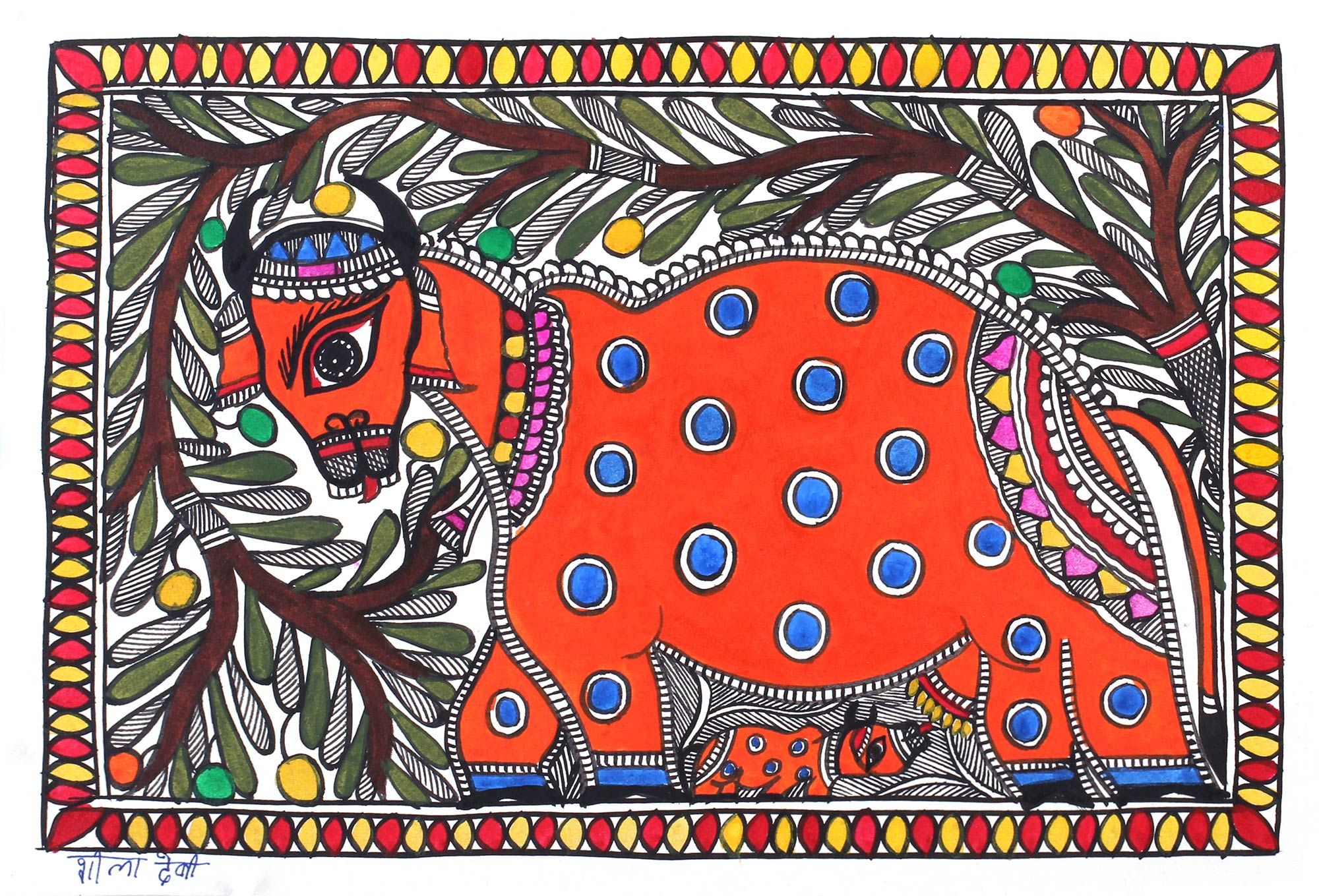 madhubani art cow