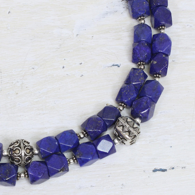 Halskette aus Lapizlazuli-Perlen - Halskette aus Sterlingsilber mit Lapislazuli-Perlen aus Indien