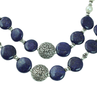 Halskette aus Lapislazuli und Zuchtperlen - Lapislazuli-Zuchtperle-Perlen-Halskette aus Indien