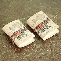 Paper mini-journals, 'Royal Stride' (pair) - 2 Handmade Paper Journals from India with Marching Elephants