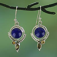 Lapis lazuli and citrine dangle earrings, 'Glory in Blue' - Handmade Lapis Lazuli and Citrine Dangle Earrings from India