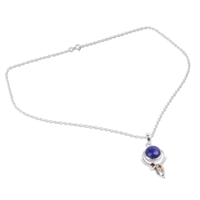 Collar colgante de lapislázuli y citrino, 'Gloria en azul' - Collar de plata de ley de lapislázuli y citrino hecho a mano