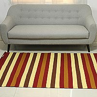 Wool Rug, 'Earthy Path' (4x6) - Indian Hand-Woven Wool 4x6 Area Rug in Earth Toned Stripes