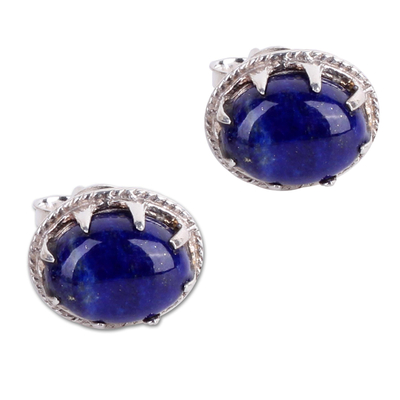 Handcrafted Lapis Lazuli Stud Earrings in Sterling Silver