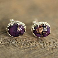Sterling silver stud earrings, 'Morning in Purple' - Sterling Silver Purple Composite Turquoise Stud Earrings