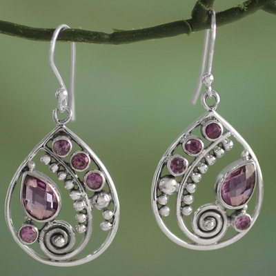 Amethyst dangle earrings, 'Lilac Radiance' - Sterling Silver Amethyst Dangle Earrings from India