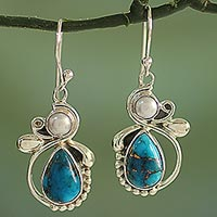 Cultured pearl dangle earrings, 'Joyous Blue Sky'