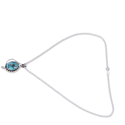 Sterling silver pendant necklace, 'Blue Indian Paisley' - Turquoise Jewelry Indian Sterling Silver Necklace