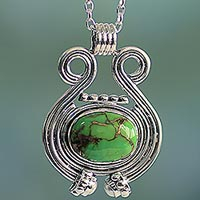 Sterling silver pendant necklace, 'Verdant Desire' - Women's Silver 925 and Green Composite Turquoise Necklace