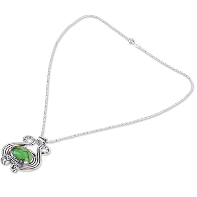 Sterling silver pendant necklace, 'Verdant Desire' - Women's Silver 925 and Green Composite Turquoise Necklace