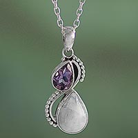 Featured review for Amethyst and rainbow moonstone pendant necklace, Two Teardrops