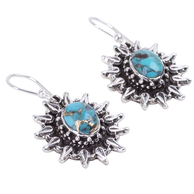 Sterling silver dangle earrings, 'Eternal Radiance' - Silver and Composite Turquoise Artisan Crafted Earrings
