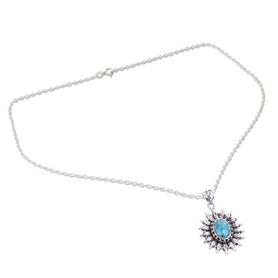 Sterling silver pendant necklace, 'Eternal Radiance' - Silver and Composite Turquoise Artisan Crafted Necklace