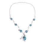 Cultured pearl Y necklace, 'Dew Blossom' - Composite Turquoise and Cultured Pearl Y Necklace