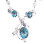 Cultured pearl Y necklace, 'Dew Blossom' - Composite Turquoise and Cultured Pearl Y Necklace