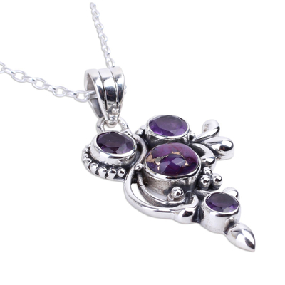 Amethyst pendant necklace, 'Mystic Lilac Jaipur' - Handmade Amethyst and Sterling Silver Pendant Necklace