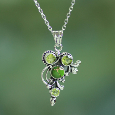 Peridot pendant necklace, 'Mystic Forest Jaipur' - Hand Crafted Peridot and Sterling Silver Pendant Necklace