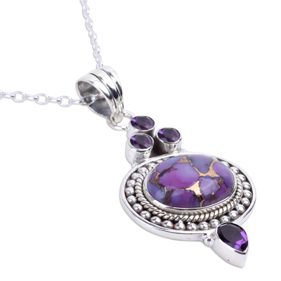 Amethyst pendant necklace, 'Luminous Lilac Sky' - Handmade  Amethyst and Composite Turquoise Necklace