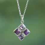 Amethyst pendant necklace, 'Quartered Harmony in Lilac' - Handmade Amethyst and Composite Turquoise Necklace