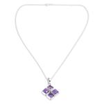 Amethyst pendant necklace, 'Quartered Harmony in Lilac' - Handmade Amethyst and Composite Turquoise Necklace
