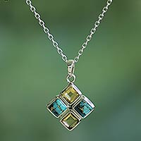 Citrine and composite turquoise pendant necklace, 'Sun Meets Sky' - Artisan Crafted Citrine and Composite Turquoise Necklace