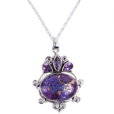 Amethyst pendant necklace, 'Regal Coronation' - Composite Turquoise and Amethyst Pendant Necklace