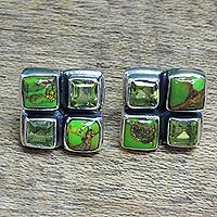 Pendientes de botón de peridoto, 'Forest Delight' - Pendientes de botón de peridoto y turquesa verde compuesta