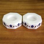 Marble tealight holders, 'Floral Alliance in Blue' (pair) - Octagon Marble Tealight Holders with Blue Buds (Pair)