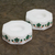 Marble tealight holders, 'Floral Alliance in Green' (pair) - Octagon Marble Tealight Holder with Green Buds (Pair) (image 2) thumbail