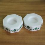 Marble tealight holders, 'Floral Alliance in Green' (pair) - Octagon Marble Tealight Holder with Green Buds (Pair)